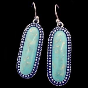 “Turquoise Flecked Ovals” Speckled Gold Flakes Southwestern Dotted Frame Dangles